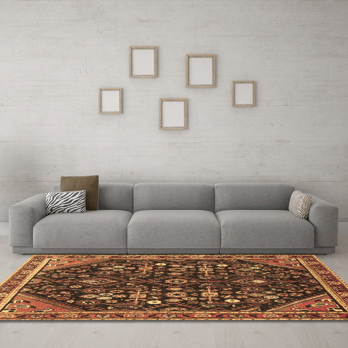 Machine Washable Persian Brown Traditional Rug in a Living Room,, wshtr4562brn