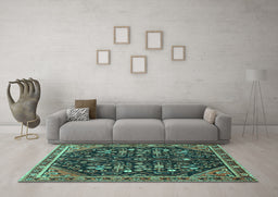 Machine Washable Persian Turquoise Traditional Area Rugs in a Living Room,, wshtr4562turq