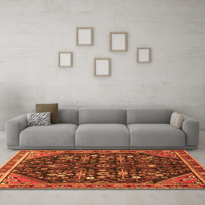 Machine Washable Persian Orange Traditional Area Rugs in a Living Room, wshtr4562org