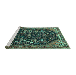 Sideview of Machine Washable Persian Turquoise Traditional Area Rugs, wshtr4562turq