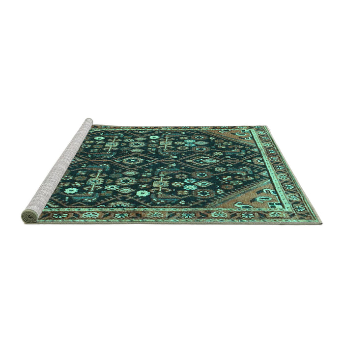 Sideview of Machine Washable Persian Turquoise Traditional Area Rugs, wshtr4562turq