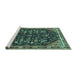 Sideview of Machine Washable Persian Turquoise Traditional Area Rugs, wshtr4562turq