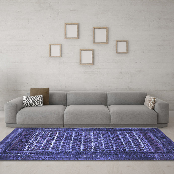 Machine Washable Persian Blue Traditional Rug in a Living Room, wshtr4563blu