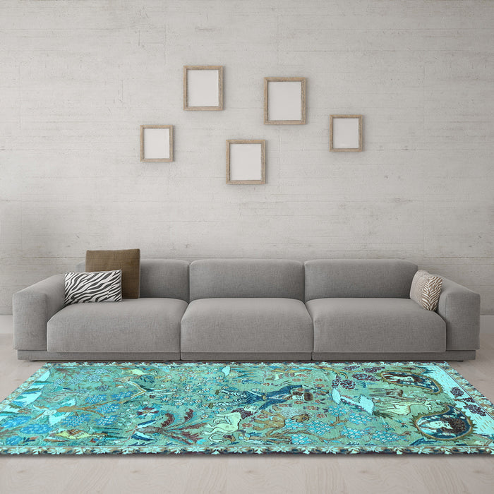 Machine Washable Animal Light Blue Traditional Rug in a Living Room, wshtr4564lblu