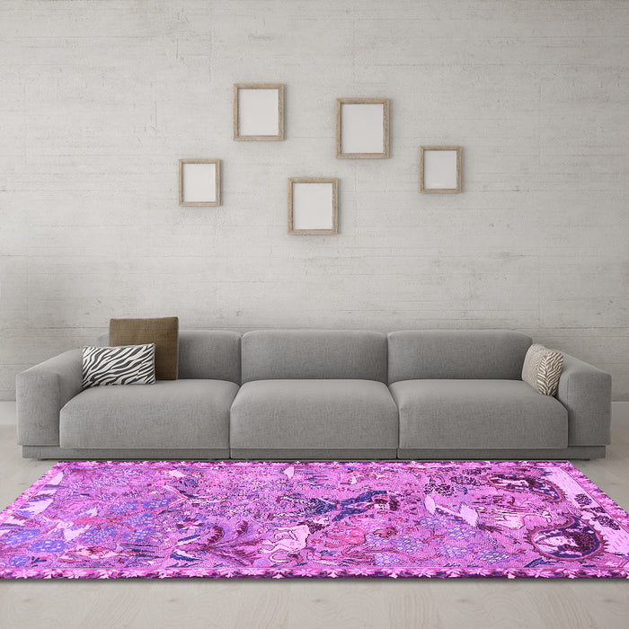 Machine Washable Animal Purple Traditional Area Rugs in a Living Room, wshtr4564pur