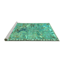 Sideview of Machine Washable Animal Turquoise Traditional Area Rugs, wshtr4564turq