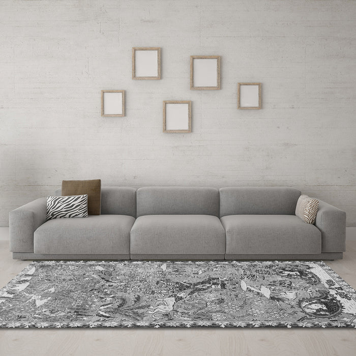 Machine Washable Animal Gray Traditional Rug in a Living Room,, wshtr4564gry