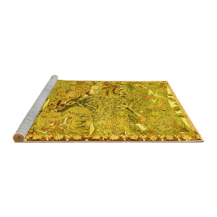 Sideview of Machine Washable Animal Yellow Traditional Rug, wshtr4564yw