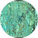 Round Animal Turquoise Traditional Rug, tr4564turq