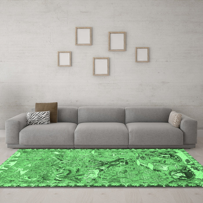 Machine Washable Animal Emerald Green Traditional Area Rugs in a Living Room,, wshtr4564emgrn