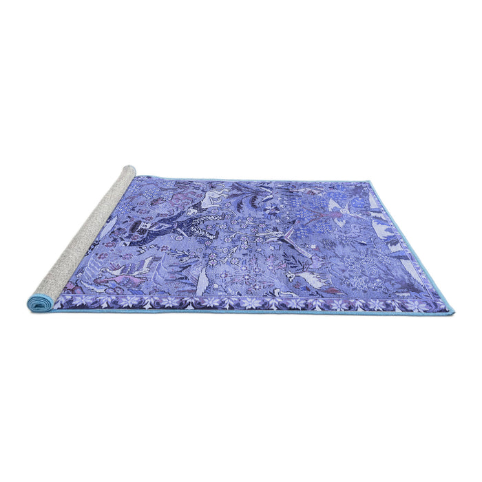 Sideview of Machine Washable Animal Blue Traditional Rug, wshtr4564blu