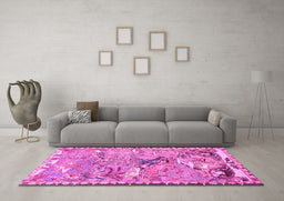 Machine Washable Animal Pink Traditional Rug in a Living Room, wshtr4564pnk