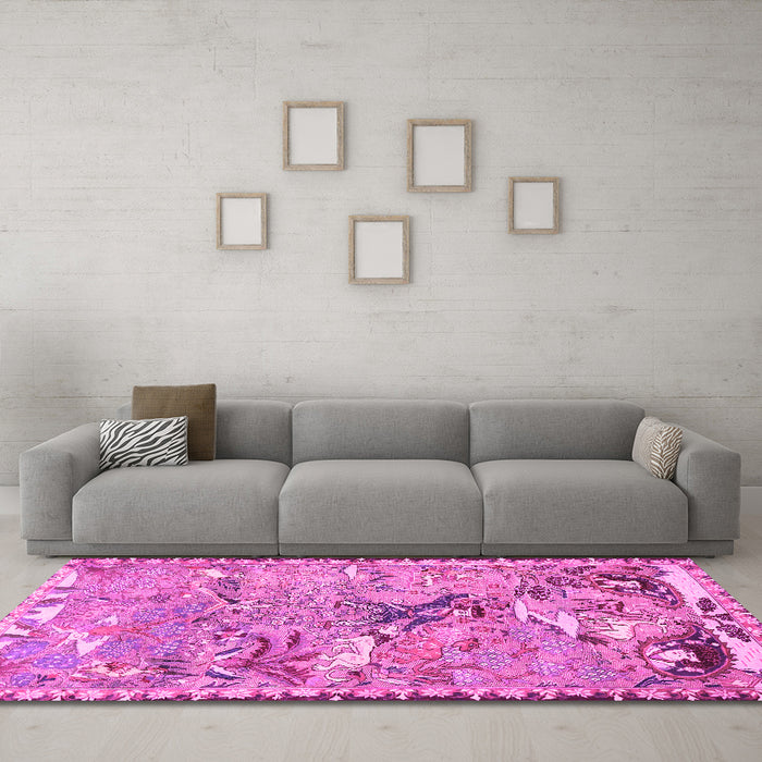 Machine Washable Animal Pink Traditional Rug in a Living Room, wshtr4564pnk