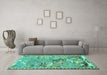 Machine Washable Animal Turquoise Traditional Area Rugs in a Living Room,, wshtr4564turq