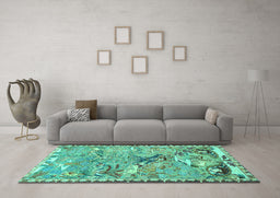 Machine Washable Animal Turquoise Traditional Area Rugs in a Living Room,, wshtr4564turq