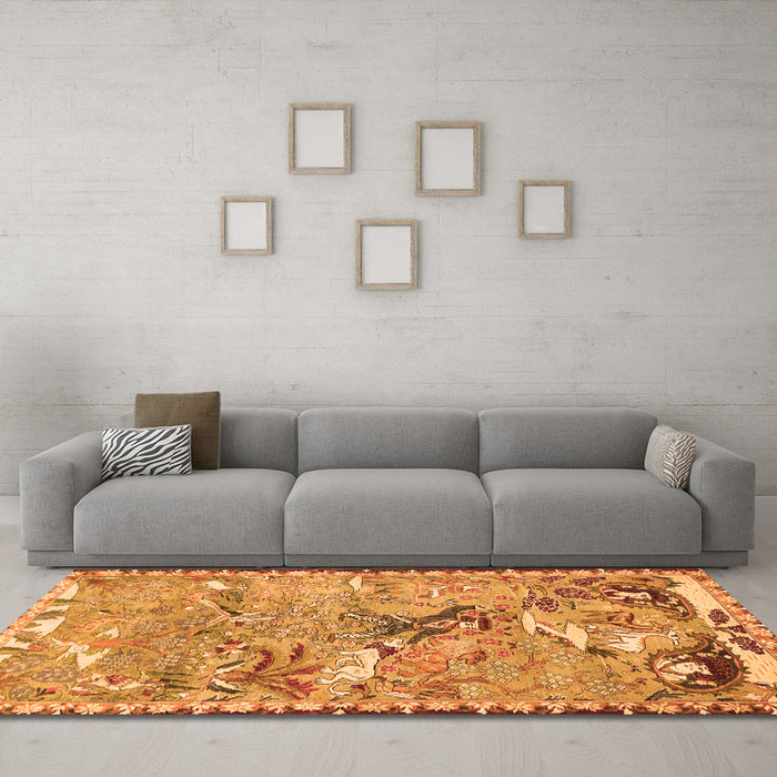 Machine Washable Animal Orange Traditional Area Rugs in a Living Room, wshtr4564org