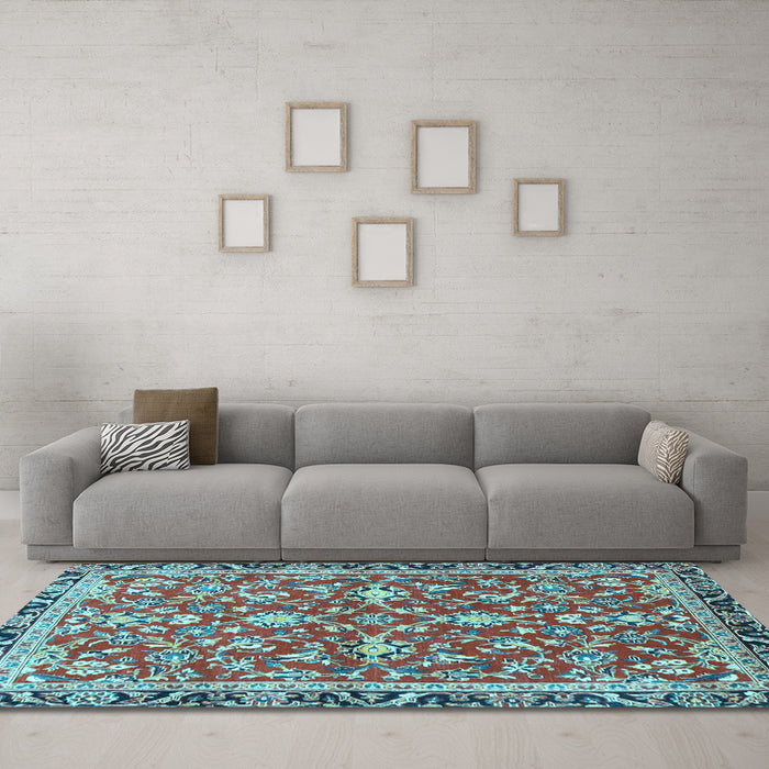 Machine Washable Persian Light Blue Traditional Rug in a Living Room, wshtr4565lblu