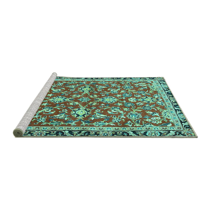 Sideview of Machine Washable Persian Turquoise Traditional Area Rugs, wshtr4565turq