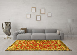 Machine Washable Persian Yellow Traditional Rug in a Living Room, wshtr4565yw
