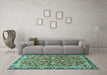 Machine Washable Persian Turquoise Traditional Area Rugs in a Living Room,, wshtr4565turq