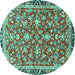 Round Machine Washable Persian Turquoise Traditional Area Rugs, wshtr4565turq