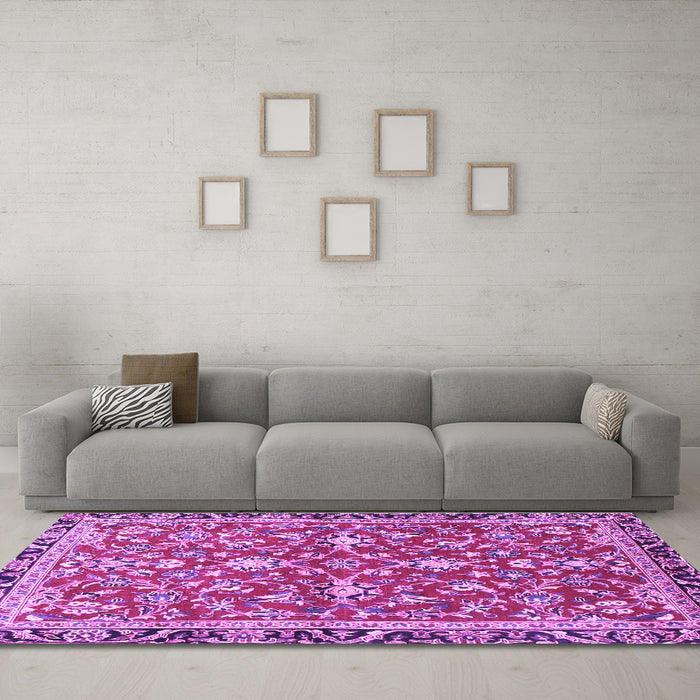 Machine Washable Persian Purple Traditional Area Rugs in a Living Room, wshtr4565pur