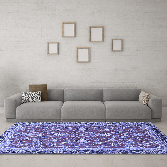 Machine Washable Persian Blue Traditional Rug in a Living Room, wshtr4565blu