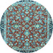 Round Machine Washable Persian Light Blue Traditional Rug, wshtr4565lblu