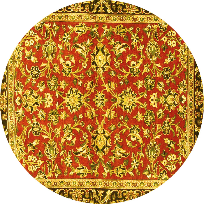 Round Machine Washable Persian Yellow Traditional Rug, wshtr4565yw