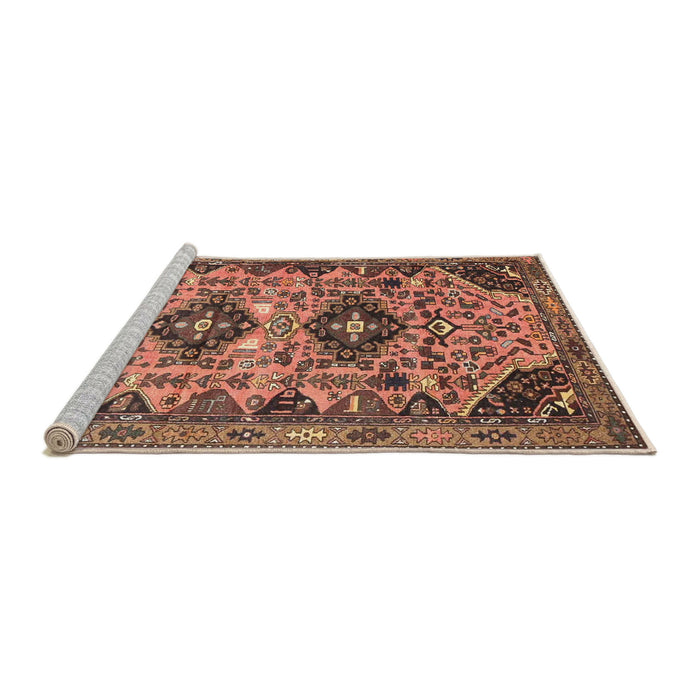 Sideview of Machine Washable Traditional Dark Sienna Brown Rug, wshtr4566