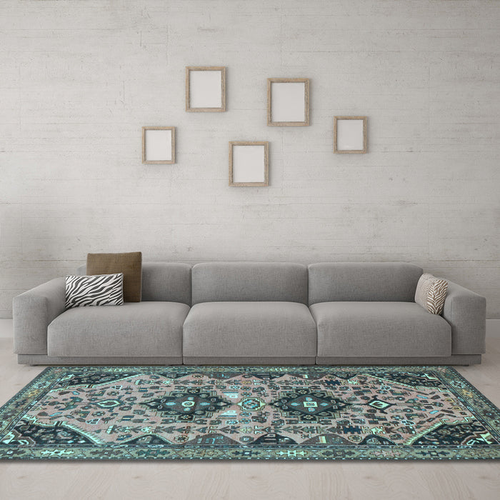 Machine Washable Persian Light Blue Traditional Rug in a Living Room, wshtr4566lblu