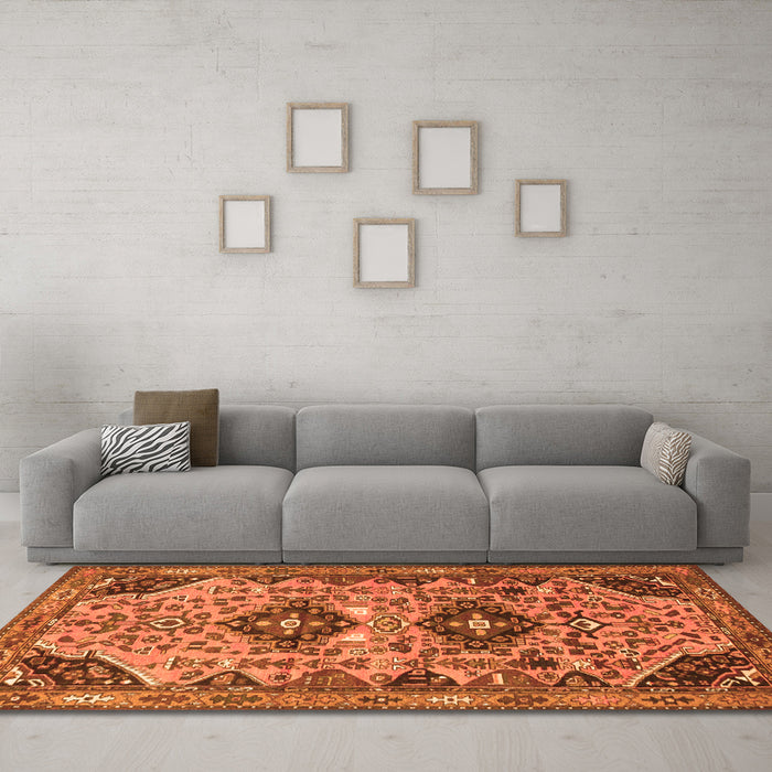 Machine Washable Persian Orange Traditional Area Rugs in a Living Room, wshtr4566org