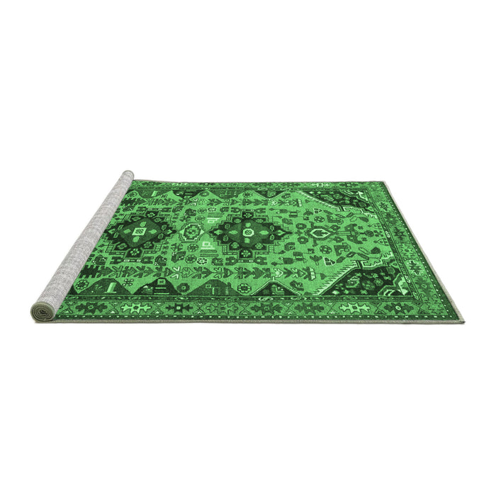 Sideview of Machine Washable Persian Emerald Green Traditional Area Rugs, wshtr4566emgrn