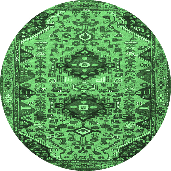 Round Machine Washable Persian Emerald Green Traditional Area Rugs, wshtr4566emgrn