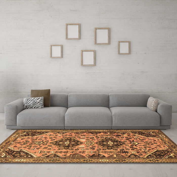 Machine Washable Persian Brown Traditional Rug in a Living Room,, wshtr4566brn