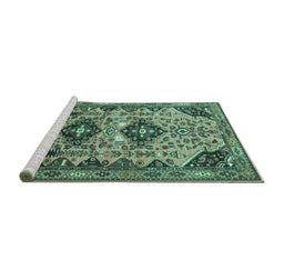 Sideview of Machine Washable Persian Turquoise Traditional Area Rugs, wshtr4566turq