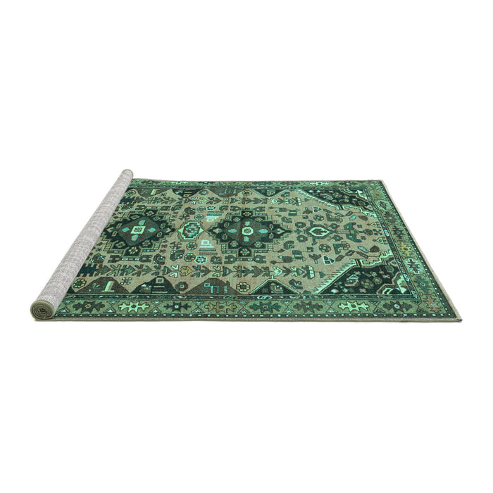 Sideview of Machine Washable Persian Turquoise Traditional Area Rugs, wshtr4566turq