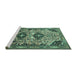 Sideview of Machine Washable Persian Turquoise Traditional Area Rugs, wshtr4566turq