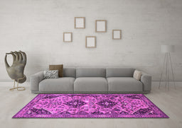 Machine Washable Persian Purple Traditional Area Rugs in a Living Room, wshtr4566pur