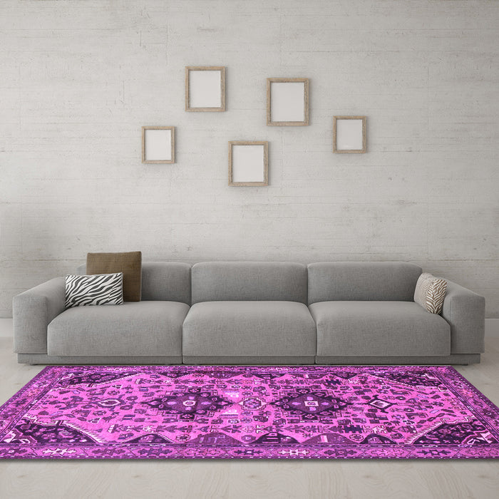 Machine Washable Persian Purple Traditional Area Rugs in a Living Room, wshtr4566pur