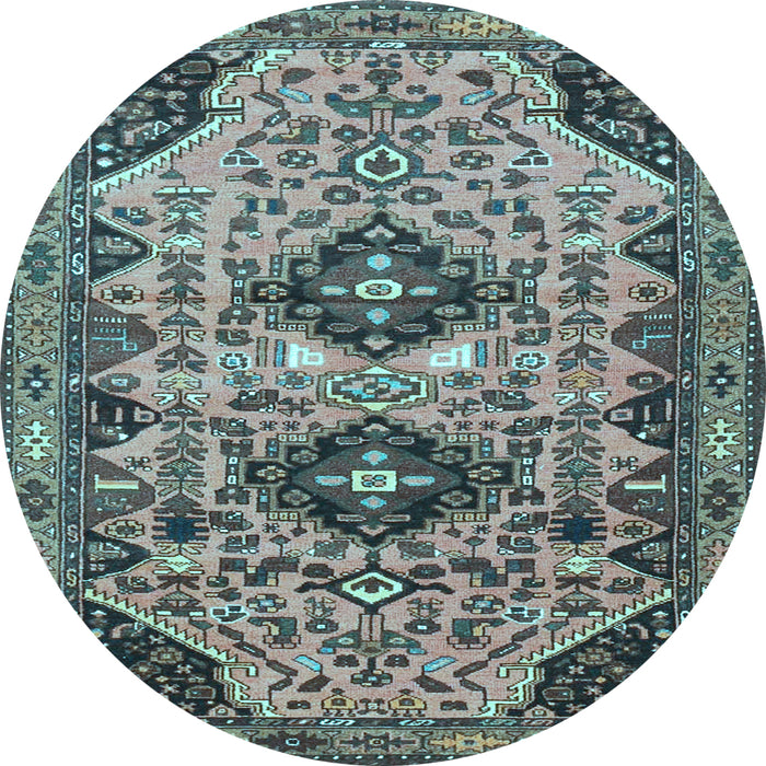 Round Machine Washable Persian Light Blue Traditional Rug, wshtr4566lblu