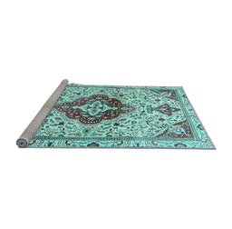 Sideview of Machine Washable Persian Light Blue Traditional Rug, wshtr4567lblu