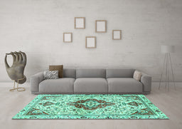 Machine Washable Persian Turquoise Traditional Area Rugs in a Living Room,, wshtr4567turq