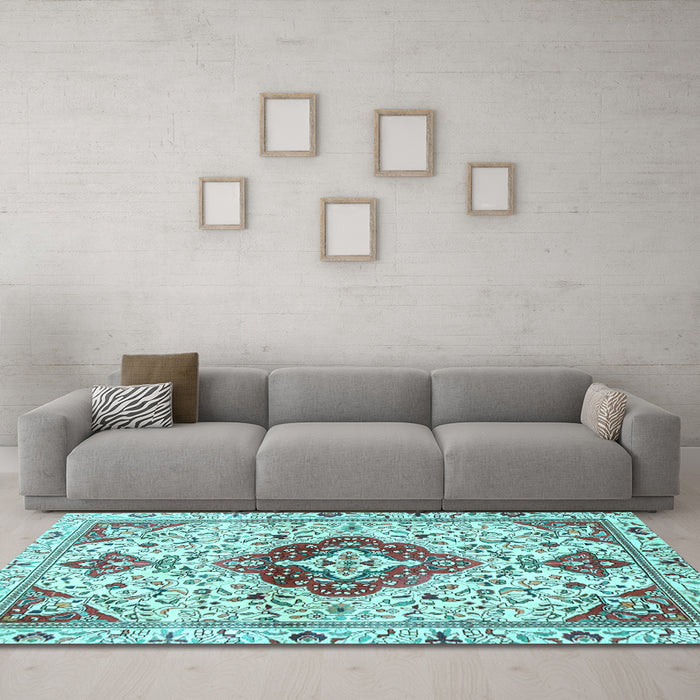 Machine Washable Persian Light Blue Traditional Rug in a Living Room, wshtr4567lblu
