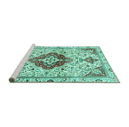 Sideview of Machine Washable Persian Turquoise Traditional Area Rugs, wshtr4567turq