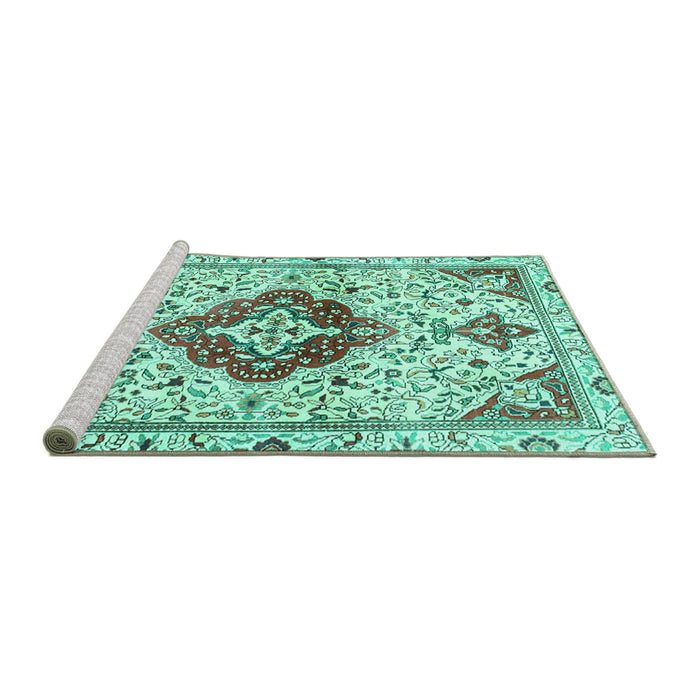 Sideview of Machine Washable Persian Turquoise Traditional Area Rugs, wshtr4567turq
