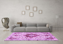 Machine Washable Persian Purple Traditional Area Rugs in a Living Room, wshtr4567pur