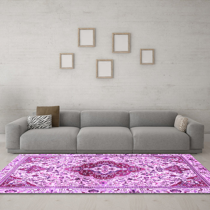 Machine Washable Persian Purple Traditional Area Rugs in a Living Room, wshtr4567pur
