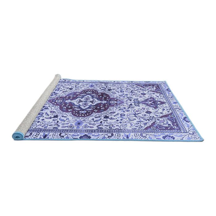 Sideview of Machine Washable Persian Blue Traditional Rug, wshtr4567blu