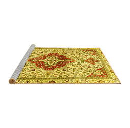 Sideview of Machine Washable Persian Yellow Traditional Rug, wshtr4567yw